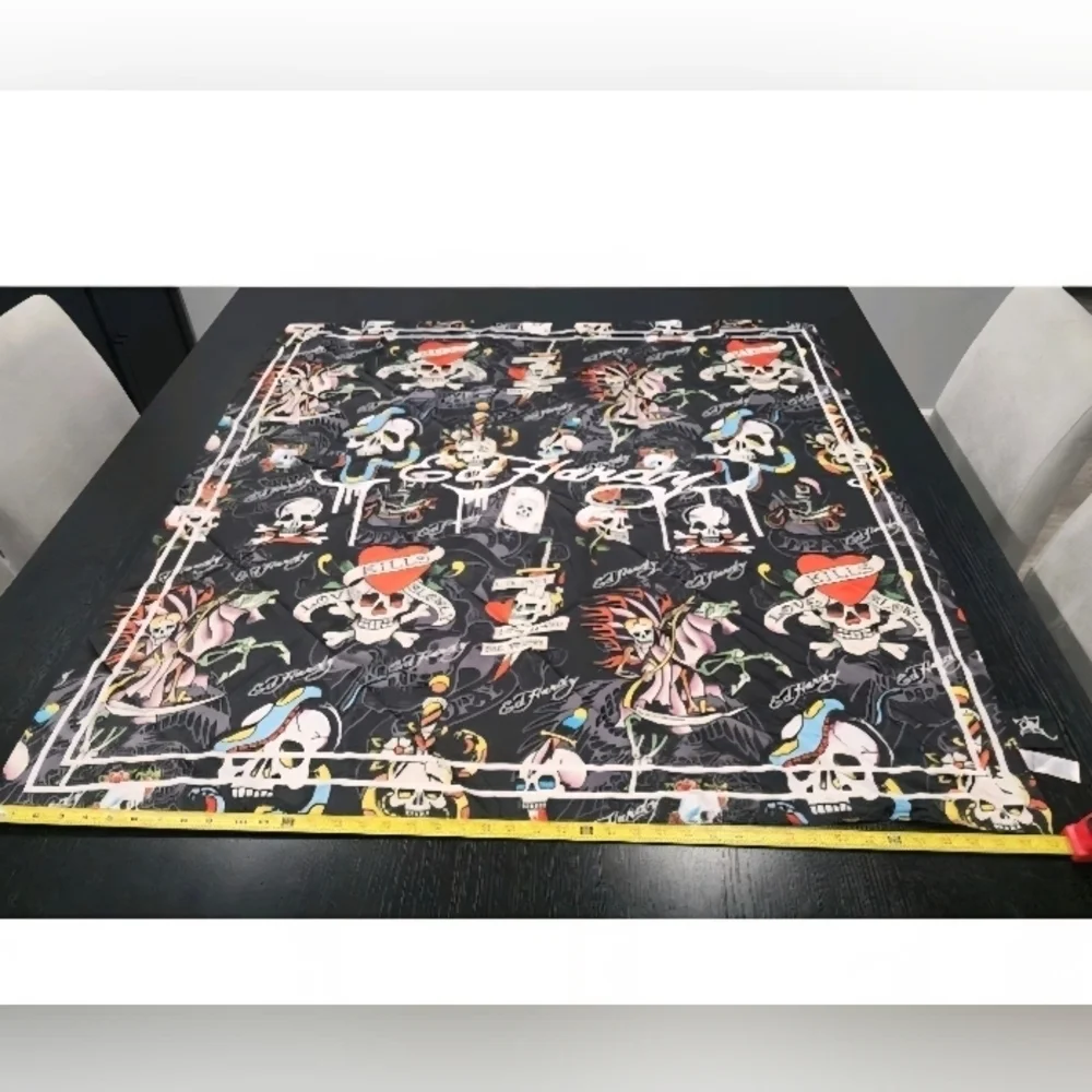 Ed Hardy Y2K Scarf Shawl Approx 42 X 42 Skull Rose Heart Love Kills Tattoo